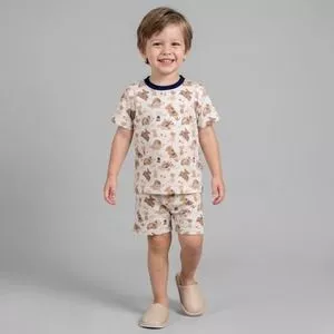 Pijama Curto Bichinho<BR>- Off White<BR>- Anjos Baby