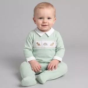 Saída Maternidade Macacão Longo E Manta Tricot Bordado- Verde Claro -Anjos Baby