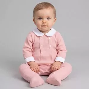 Saída Maternidade Malha Tricot Poá<BR>- Rosa<BR>- Anjos Baby