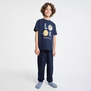 Pijama Masculino Inscrição<BR>- Azul Marinho<BR>- Hering Kids