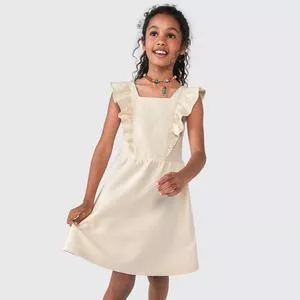 Vestido Com Babados<BR>- Amarelo Claro<BR>- Hering Kids