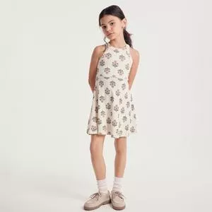 Vestido Curto Reto Floral<BR>- Off White<BR>- Hering Kids