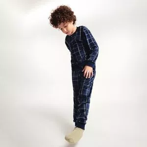 Pijama Manga Longa Xadrez<BR>- Azul Marinho<BR>- Hering Kids