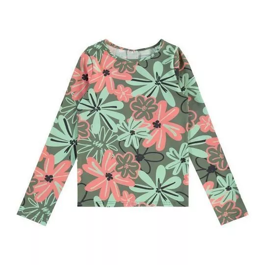 Blusa Florida - Verde Militar & Coral - Malwee Kids