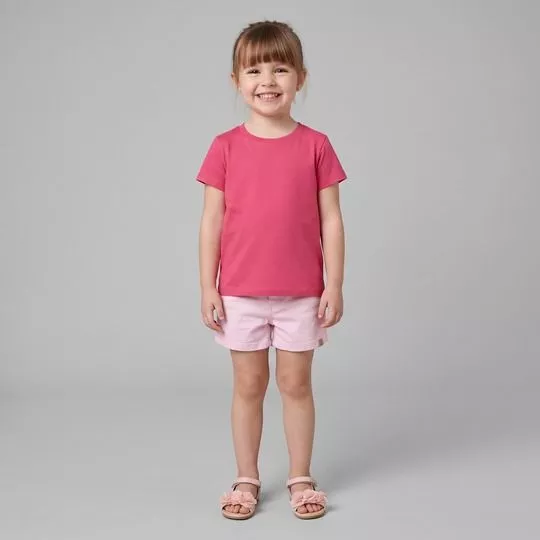 Blusa Manga Curta Decote Redondo - Rosa Escuro - Malwee Kids