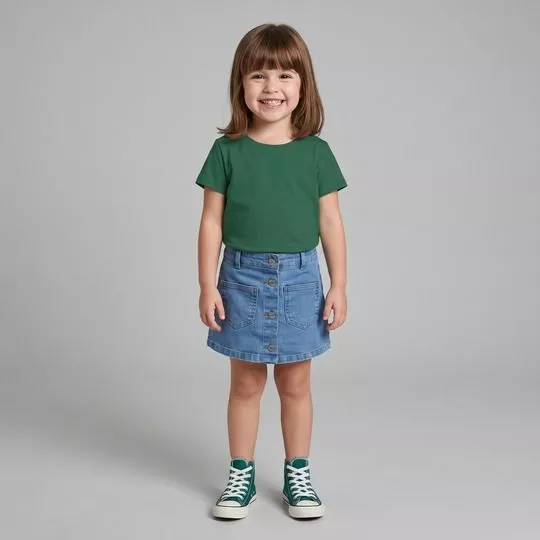 Blusa Manga Curta Decote Redondo - Verde Escuro - Malwee Kids