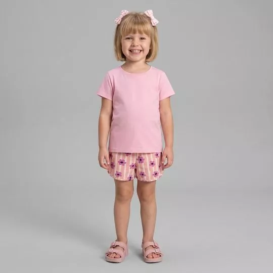 Blusa Manga Curta Decote Redondo - Rosa Claro - Malwee Kids