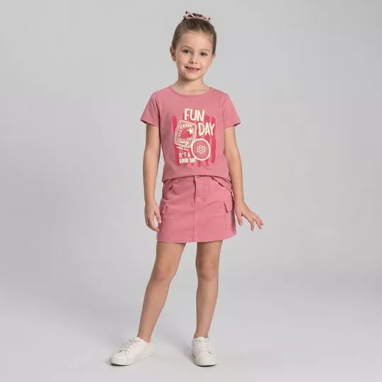Blusa Manga Curta Inscrição - Rosa - Malwee Kids