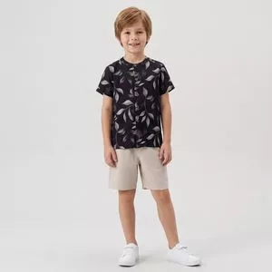 Conjunto Camisa Com Bermuda Floral<BR>- Preto<BR>- Trick Nick
