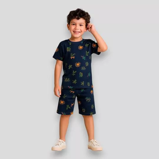 Pijama Folhas- Azul Marinho & Verde