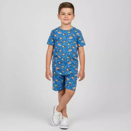 Pijama Conjunto Estampa Espacial- Azul- Select