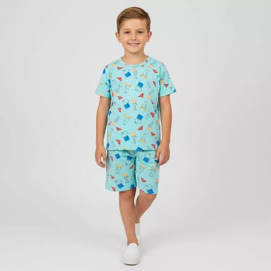 Pijama Manga Longa Personagens- Azul Claro- Select