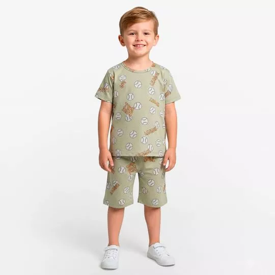 Pijama Camiseta E Bermuda- Verde- Select