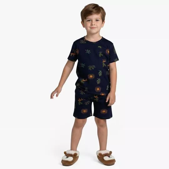 Pijama Camiseta E Bermuda- Azul Escuro- Select