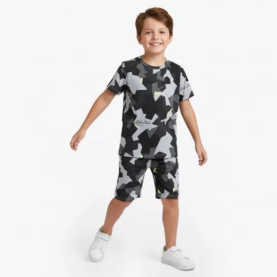 Pijama Camiseta E Bermuda Camuflado - Preto - Rovi Kids