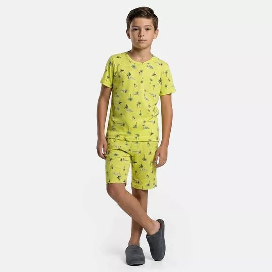 Pijama Estampa Que Brilha No Escuro- Verde Limão- Rovi Kids