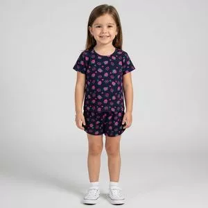 Pijama Manga Curta<BR>- Azul Escuro<BR>- Select