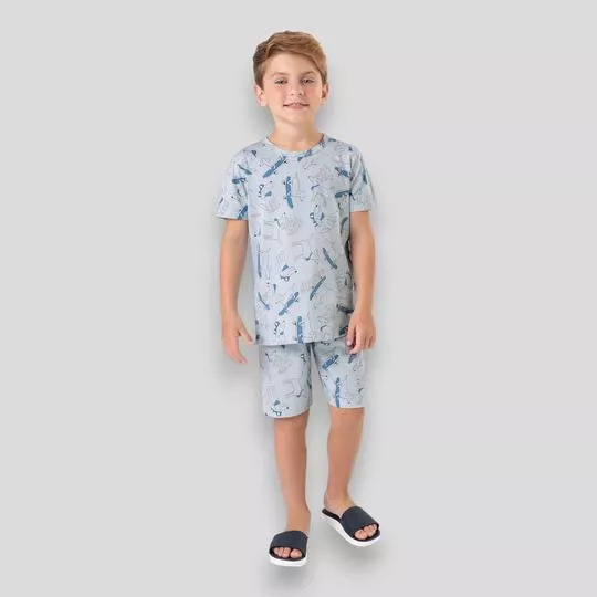 Pijama Cachorrinhos Skatistas- Azul Claro & Azul