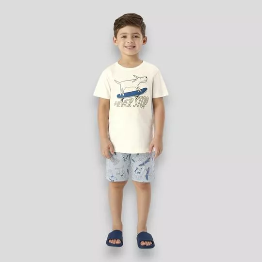 Pijama Cachorrinhos Skatistas- Bege Claro & Azul Claro