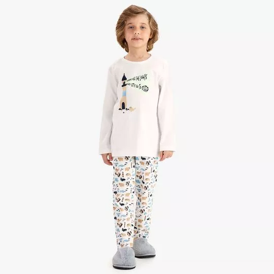 Pijama Camiseta Manga Longa E Calça- Branca- Rovi Kids