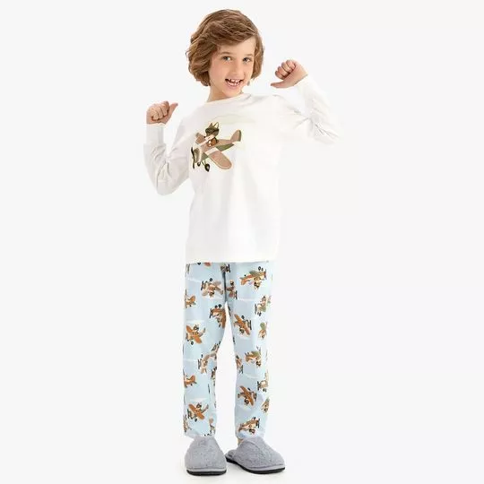 Pijama Camiseta E Calça Personagens- Off White- Rovi Kids