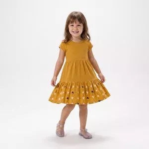 Vestido Meia Malha Corações<BR>- Amarelo Escuro<BR>- Boca Grande