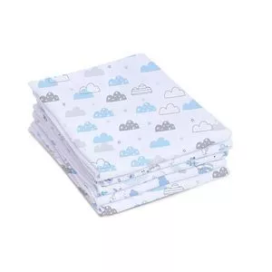 Kit De Fraldas Nuvem<BR> - Branco & Azul<BR> - 5Pçs<BR> - 140 Fios<BR> - Mami