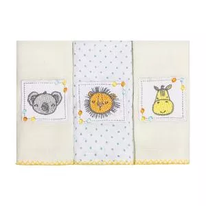 Kit De Paninhos De Boca Bordados Karinho<BR> - Amarelo Claro & Off White<BR> - 3Pçs<BR> - 106 Fios<BR> - Papi