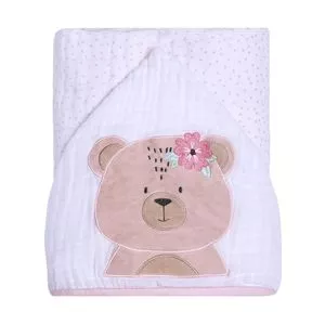 Toalha De Banho Com Capuz<BR> - Branca & Bege Claro<BR> - 90x75cm<BR> - 118 Fios<BR> - Papi