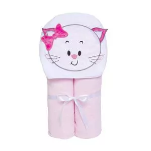 Toalha De Banho Felpuda Toys Com Capuz Bordado<BR> - Rosa Claro & Branca<BR> - 70x90cm<BR> - 104 Fios<BR> - Papi