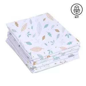 Fralda Luxo Mami Estampada 100% Algodão 70x70cm<br /> - Branca<br /> - 5Pçs<br /> - Mami