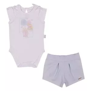 Conjunto De Body & Short Pipoquinha<BR> - Azul Claro & Amarelo<BR> - Paraíso
