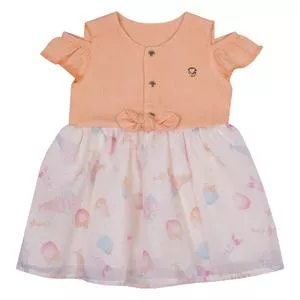 Vestido Com Recortes<BR> - Laranja & Rosa Claro<BR> - Paraíso