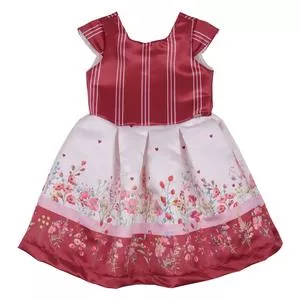 Vestido Com Recortes<BR> - Vermelho Escuro & Rosa<BR> - Paraíso