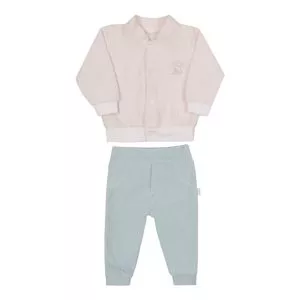 Conjunto De Casaco & Calça Jogger<BR> - Bege Claro & Azul Claro<BR> - Letut