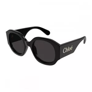 Óculos De Sol Geométrico Feminino<BR>- Preto<BR>- Chloé