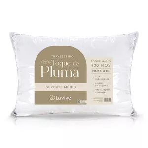 Travesseiro Toque De Pluma Suporte Médio Poliéster<BR>- Branco<BR>- 70x50cm<BR>- Lavive