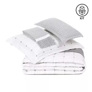 Jogo De Colcha Diana Dupla Face Poliéster Queen 5 Peças<BR>- Cinza<BR>- 15x38x42cm<BR>- Lavive