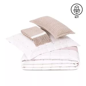 Kit Colcha Diana Dupla Face Poliéster Queen 5 Peças<BR>- Rosê<BR>- 14x38x42cm<BR>- Lavive