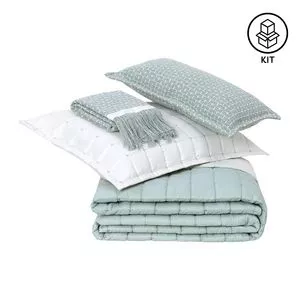 Kit Colcha Diana Dupla Face Poliéster Super King 5 Peças<br /> - Verde<br /> - 5Pçs<br /> - Lavive