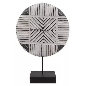Escultura Decorativa Madeira KU0035<BR>- Preto E Branco<BR>- 32,5x9x20,8Cm<BR>- BTC Decor