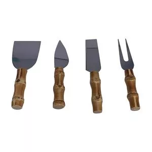 Jogo De Utensílios Para Queijo<BR>- Inox & Bege<BR>- 4Pçs<BR>- BTC Decor