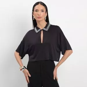 Blusa Com Pedrarias<BR>- Preta<BR>- Colcci