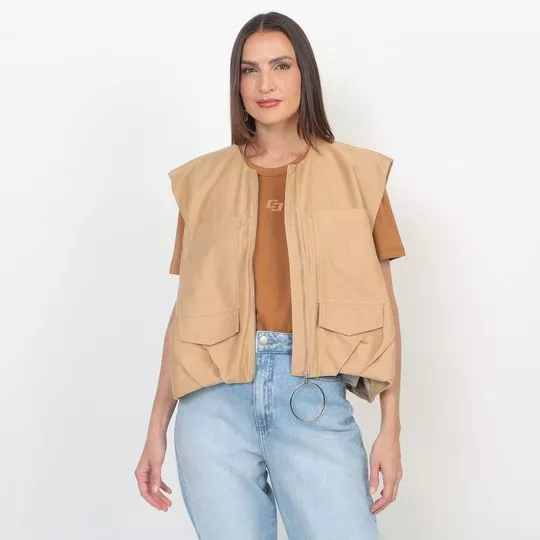 Colete Curto Liso - Bege - Colcci