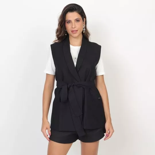 Colete Linho Reta Liso - Preto - Colcci
