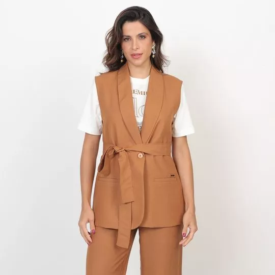 Colete Linho Alfaiataria Liso - Marrom - Colcci