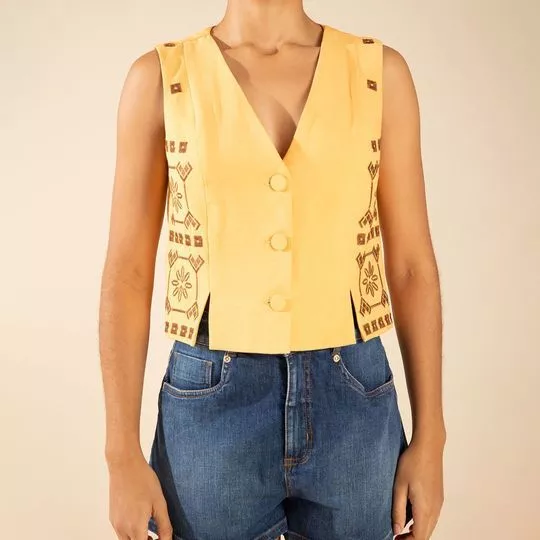 Cropped Solto- Amarelo- Morena Rosa