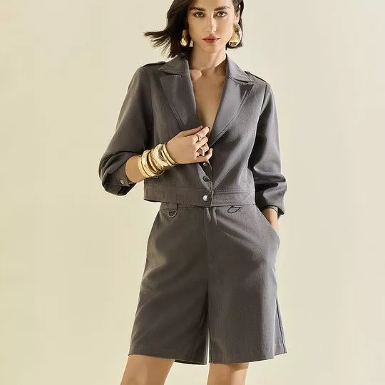 Jaqueta Manga Longa- Cinza- Morena Rosa