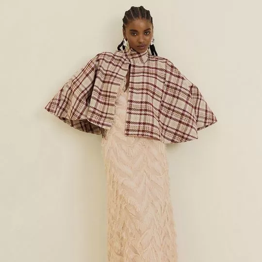 Casaco Cropped Solto Xadrez- Bege- Morena Rosa