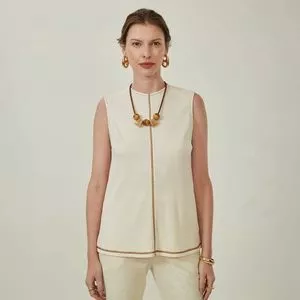 Regata Ajustada Decote Careca Alongada Regata<BR>- Off White<BR>- Maria Valentina